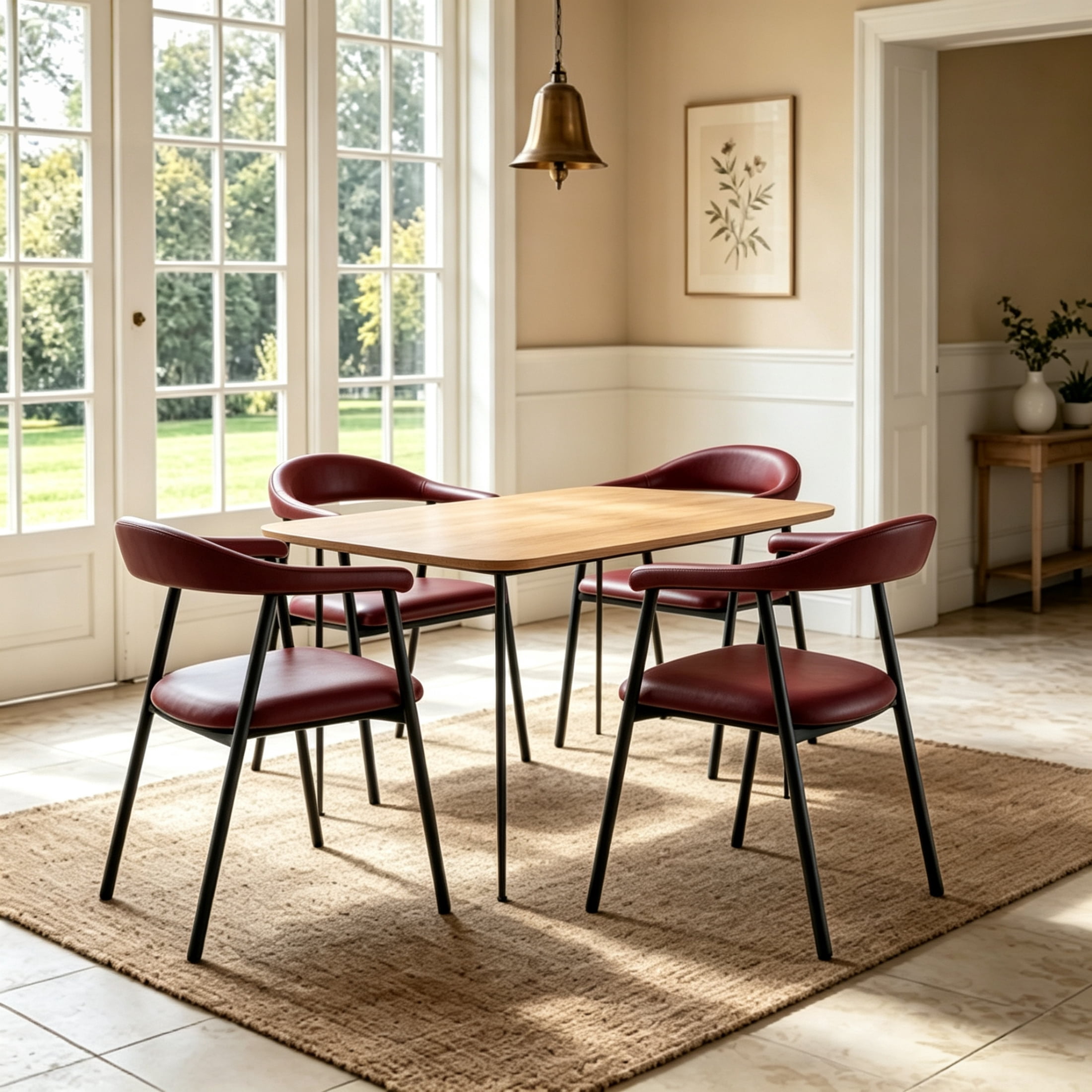 Vinform Upholstered Dining Chairs Set of 4, PU Leather Dining Room Chairs, Burgundy