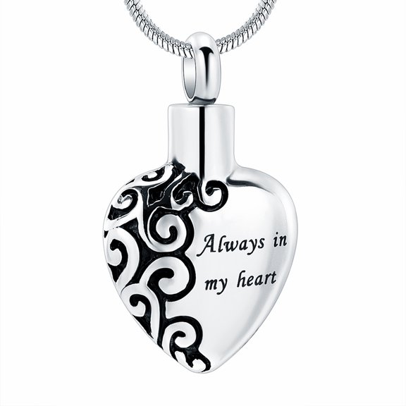 Vingtage Always in My Heart Necklace Urns for Cremation Ashes Holder Memorial Jewelry Pendent for Ashes and Chain