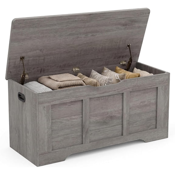 Vingud 39" Storage Chest, 39.4" Toy Chest, Modern Storage Bench with Safety Hinge, Toy Box, Farmhouse Style, for Bedroom, Living Room, Gray