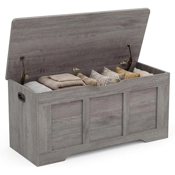 Vingud 39" Storage Chest, 39.4" Toy Chest, Modern Storage Bench with Safety Hinge, Toy Box, Farmhouse Style, for Bedroom, Living Room, Gray