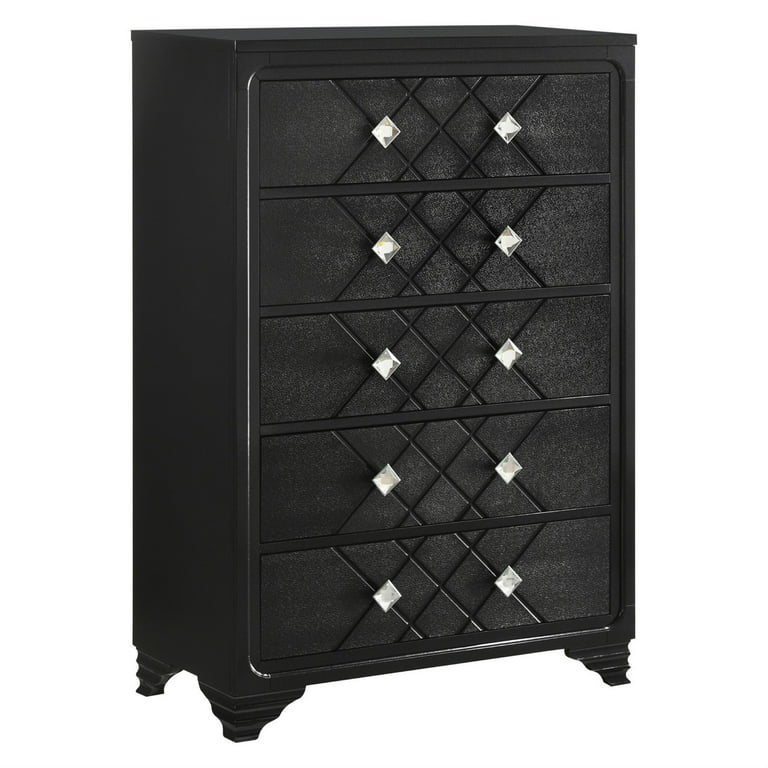 Vini 52 Inch Modern Glam Tall Dresser Chest 5 Drawers Diamond Knobs Black