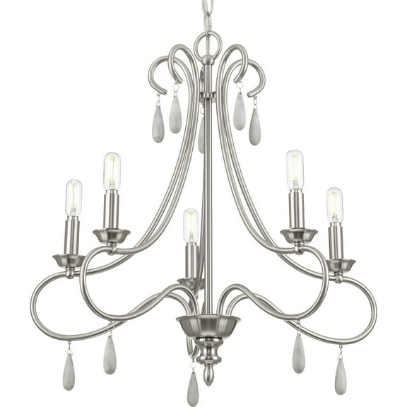 Vinings Collection Five-Light Brushed Nickel and Grey Washed Oak Chandelier Light