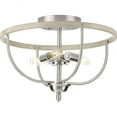 thumbnail image 1 of Vinings Collection Three-Light Brushed Nickel and Grey Washed Oak Flush Mount Ceiling Light, 1 of 4