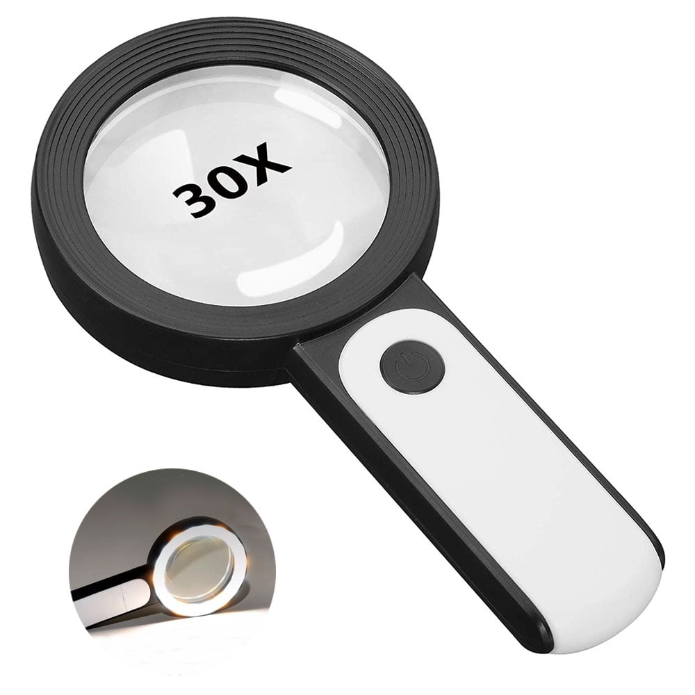 Vinmall Hold Held Magnifying Glasses 30X with Light Reading Aids for Seniors Handle Magnifier Glass 3.15 inch Black