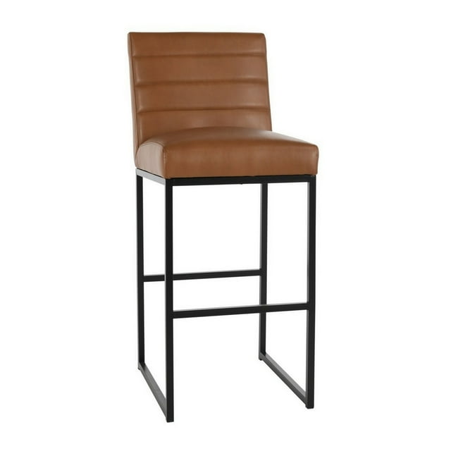 Vinn 30 Inch Modern Bar Stool, Channel Tufted, Vegan Faux Leather, Brown- Saltoro Sherpi