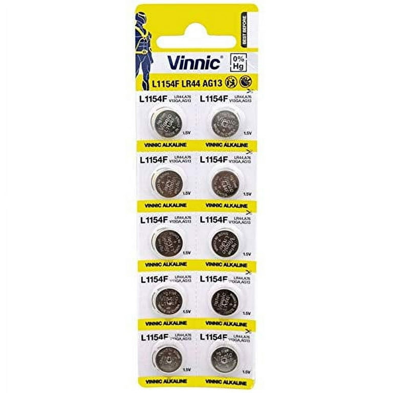 Vinnic Ag13 L1154 Lr44 A76 157 V13Ga Rw82 Alkaline Battery (10 Pack) Used  In Watches, Calculators