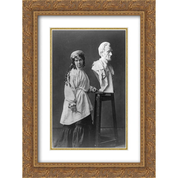Vinnie Ream at work upon her Lincoln bust which rests upon the stand she used in the White House while President Lincoln posed for her 16x24 Double Matted Gold Ornate Framed Art Print