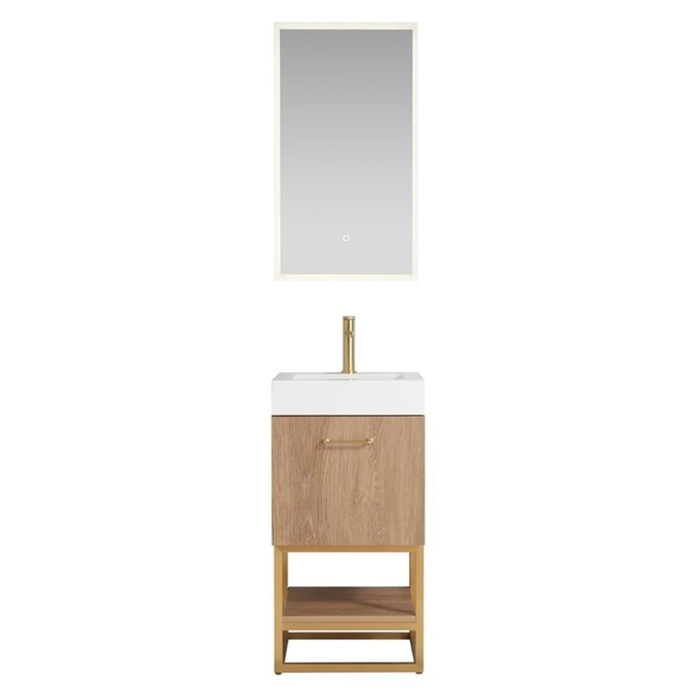 Alistair 18" Oak Vanity with White Faux Stone Top and Mirror