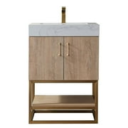 Vinnova Alistair 24" White Grain Stone Top Vanity in Oak w/o Mirror