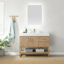 Vinnova Alistair 42" White Grain Stone Top Vanity in Oak w/o Mirror