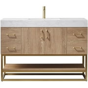 Vinnova Alistair 48" White Grain Faux Stone Top Single Vanity in Oak
