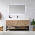 thumbnail image 1 of Vinnova Alistair 60" White Stone Top Oak Single Vanity Black Frame w/o Mirror, 1 of 16