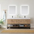 thumbnail image 1 of Vinnova Alistair 72" White Stone Top Oak Double Vanity Black Frame w/o Mirror, 1 of 16