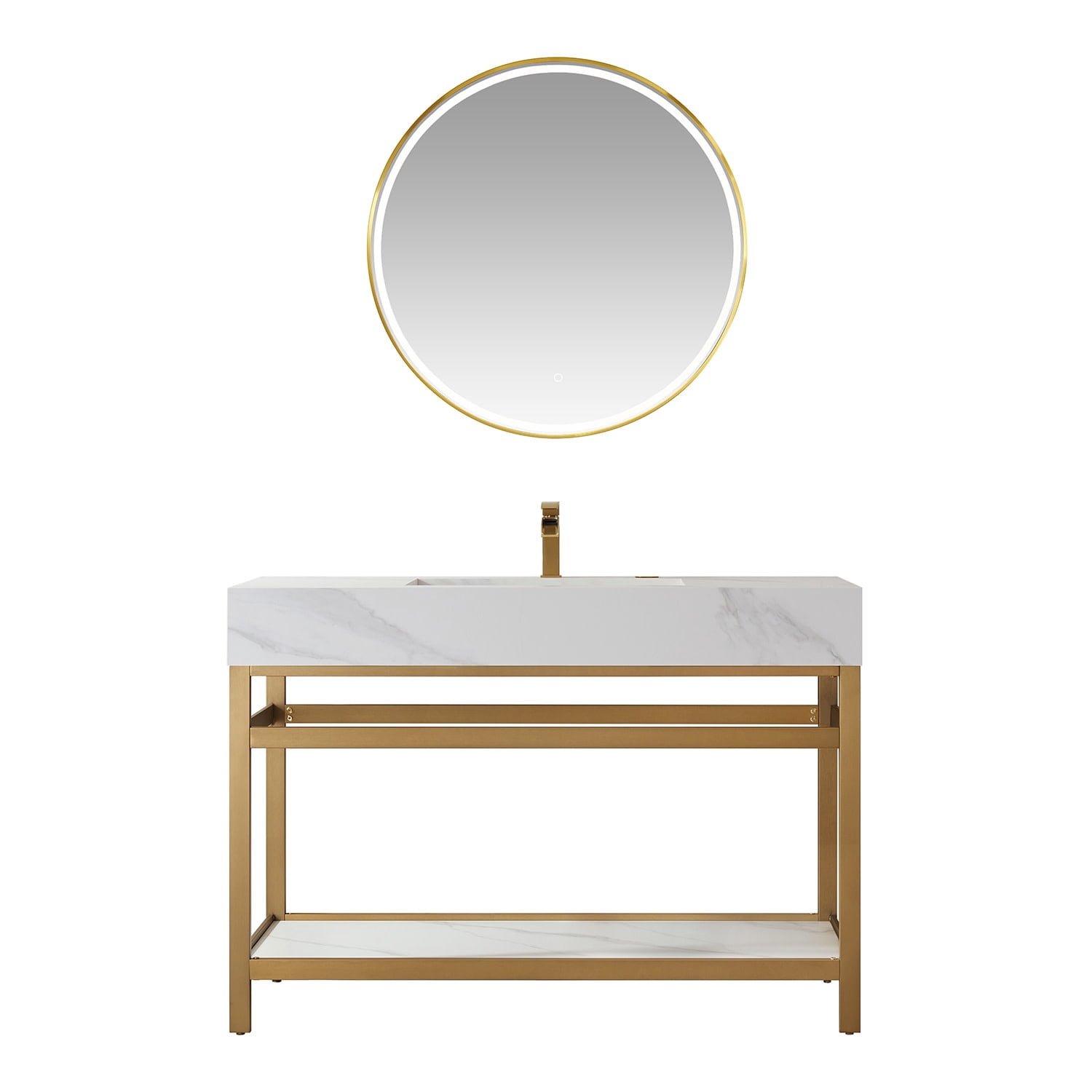 Vinnova Bilbao 48" Single Sink Bathroom Vanity Brushed Gold Frame White ...