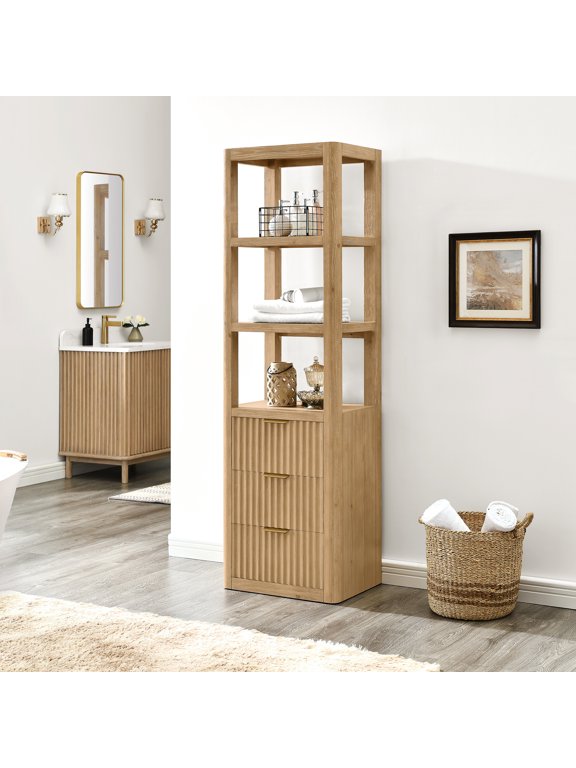 Cadiz 72"H Solid Oak Wood Bath Linen Storage Cabinet in Washed Ash Gray