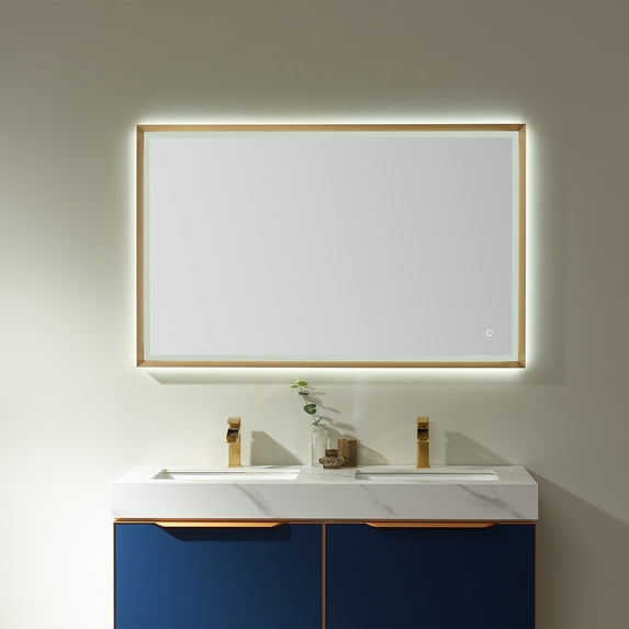 Vinnova Como 48" Rectangle LED Wall Mount Bathroom Vanity Mirror in Gold Frame
