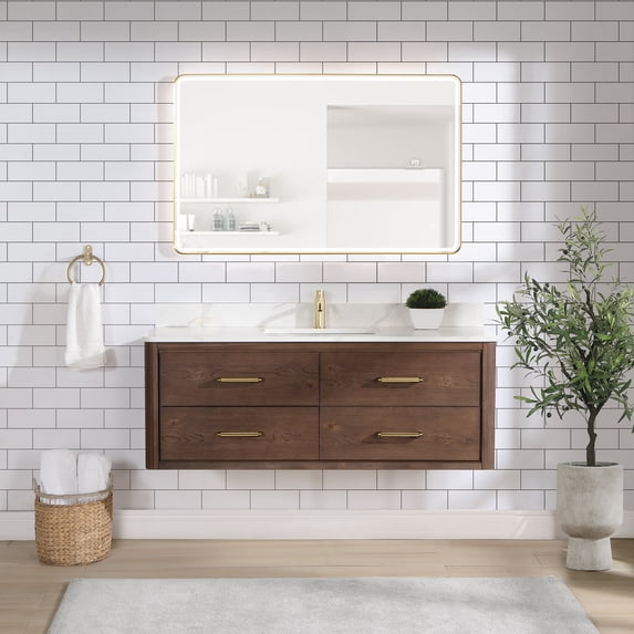 Vinnova Cristo 55" Wood Single Bath Vanity with 4 Drawers in Aged Dark Brown