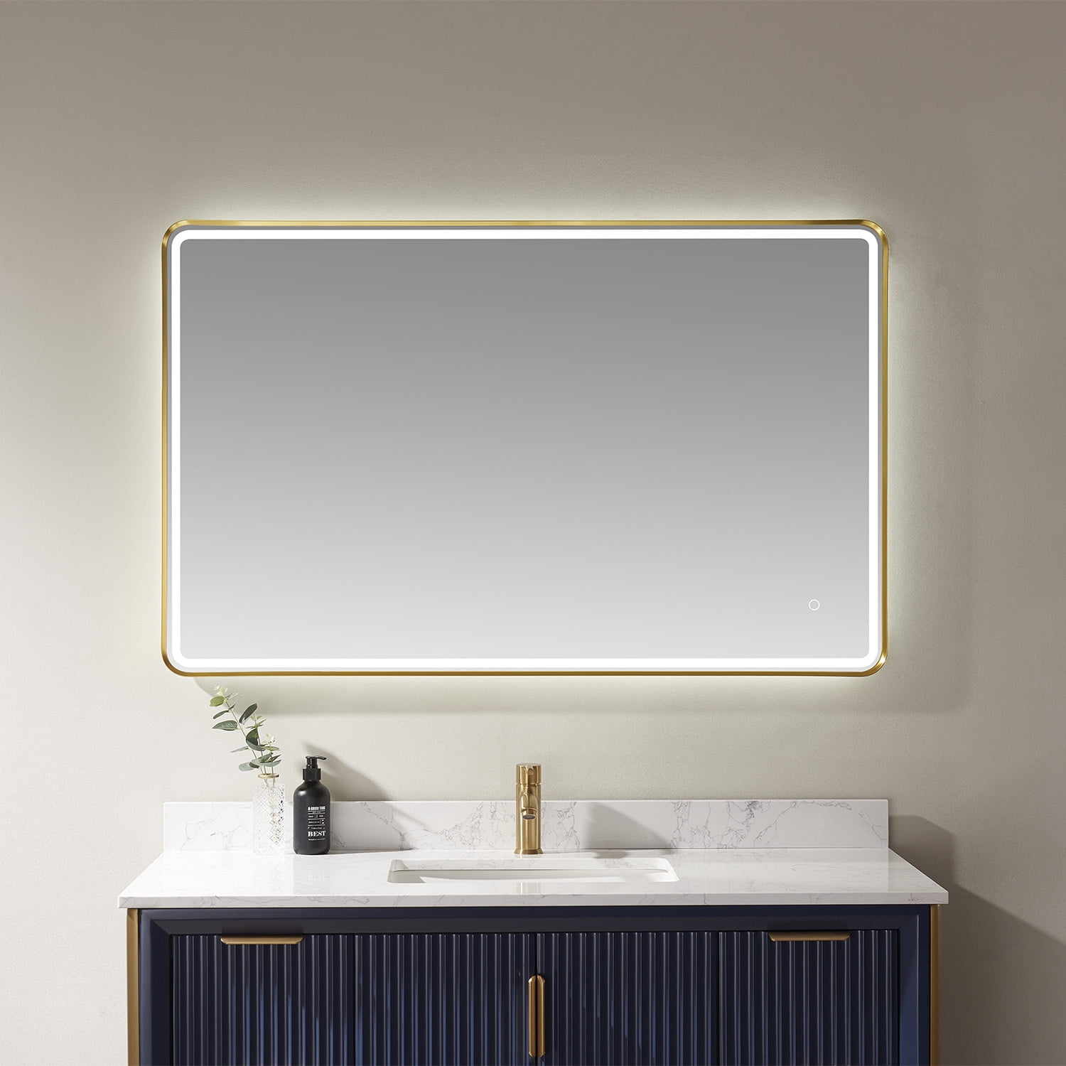 Vinnova Piceno 48" Rectangle LED Wall Mount Bathroom Vanity Mirror in Gold Frame