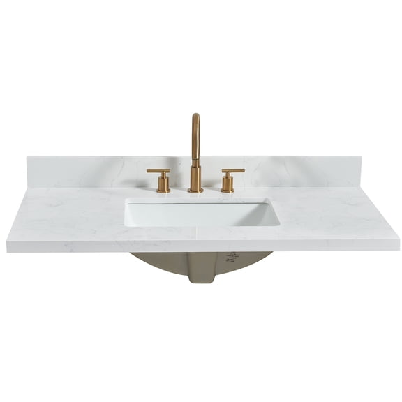 Jaen 43"W x 22"D Composite Stone Vanity Top in Grain White with Ceramic Sink