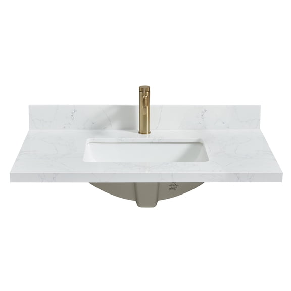 Malaga 37"W x 22"D Composite Stone Vanity Top in Grain White with Ceramic Sink