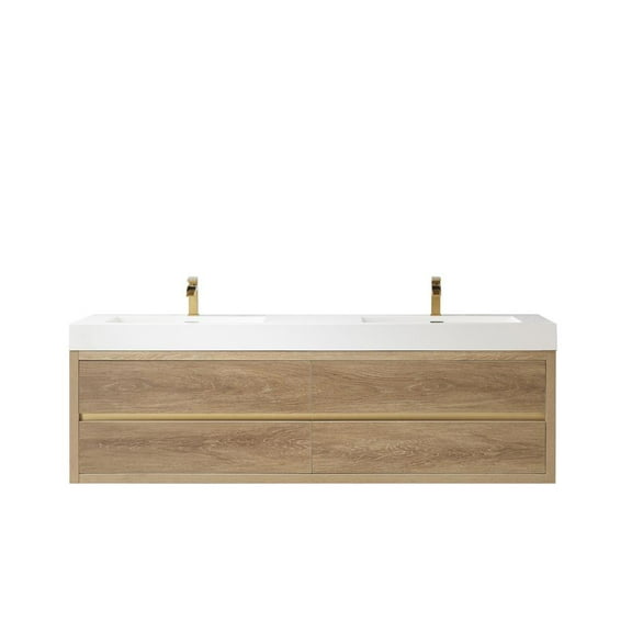 Vinnova Design Double Sink Wall-Mount Bath Vanity with Composite Integral Square Sink Top