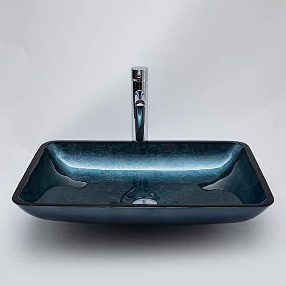Vinnova Udine Grayish Blue Glass Rectangular Bathroom Vanity Vessel Sink