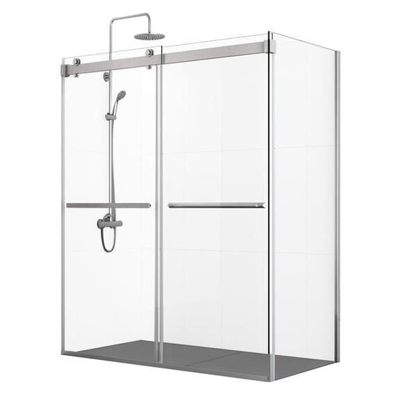 Vinnova Spezia 60" W x 76" H Double Sliding Frameless Glass Shower Enclosure Nickel