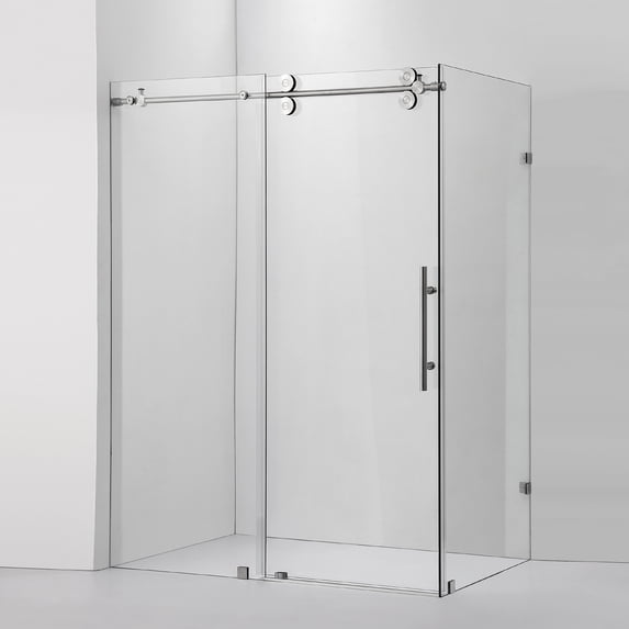 Vinnova Villena 52" W x 78" H Single Sliding Frameless Glass Shower Enclosure Nickel