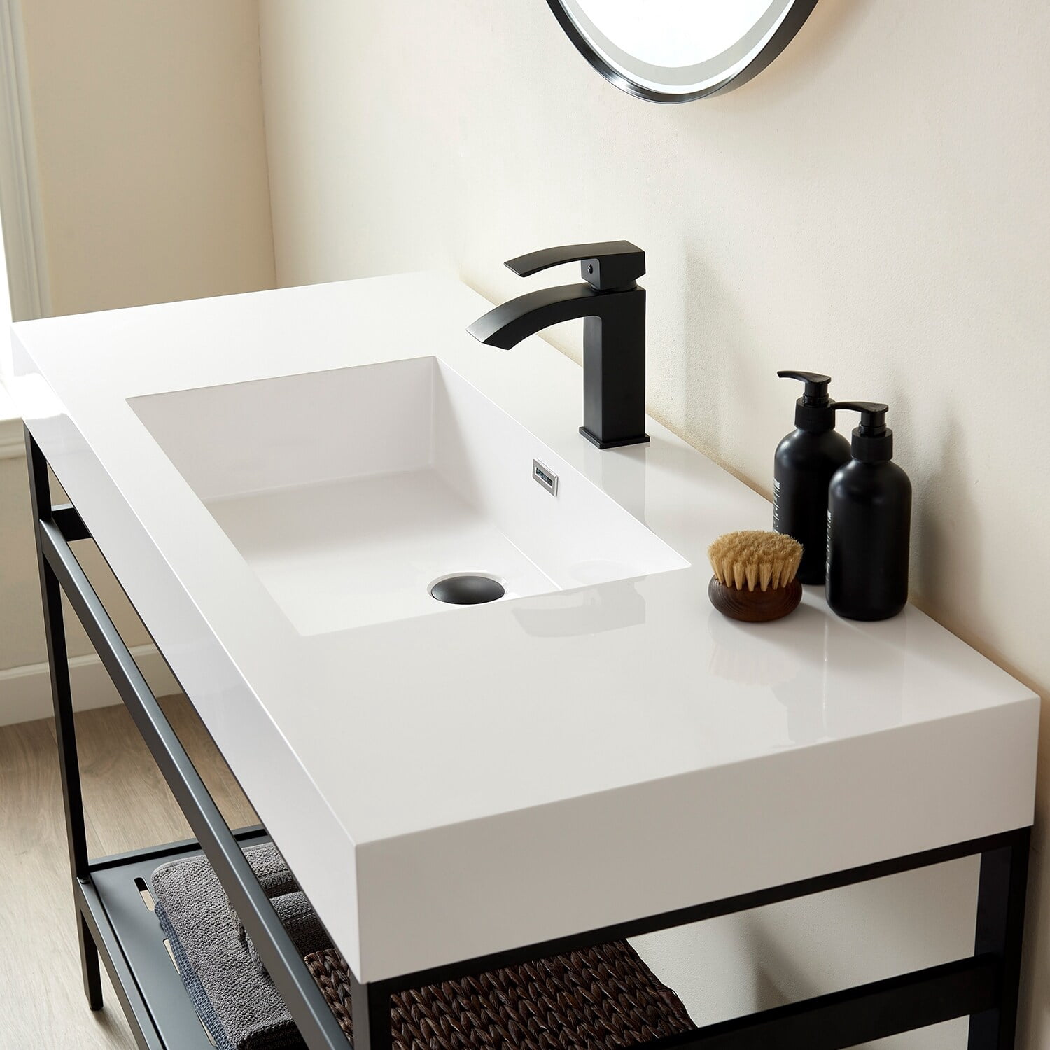 Vinnova Ablitas Composite Granite Stone Vessel Bathroom Vanity Sink 48"x19.7" - White