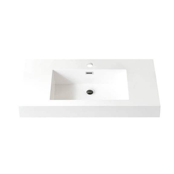 Ablitas 35.8 in. Rectangular White Composite Granite Stone Console Bathroom Sink