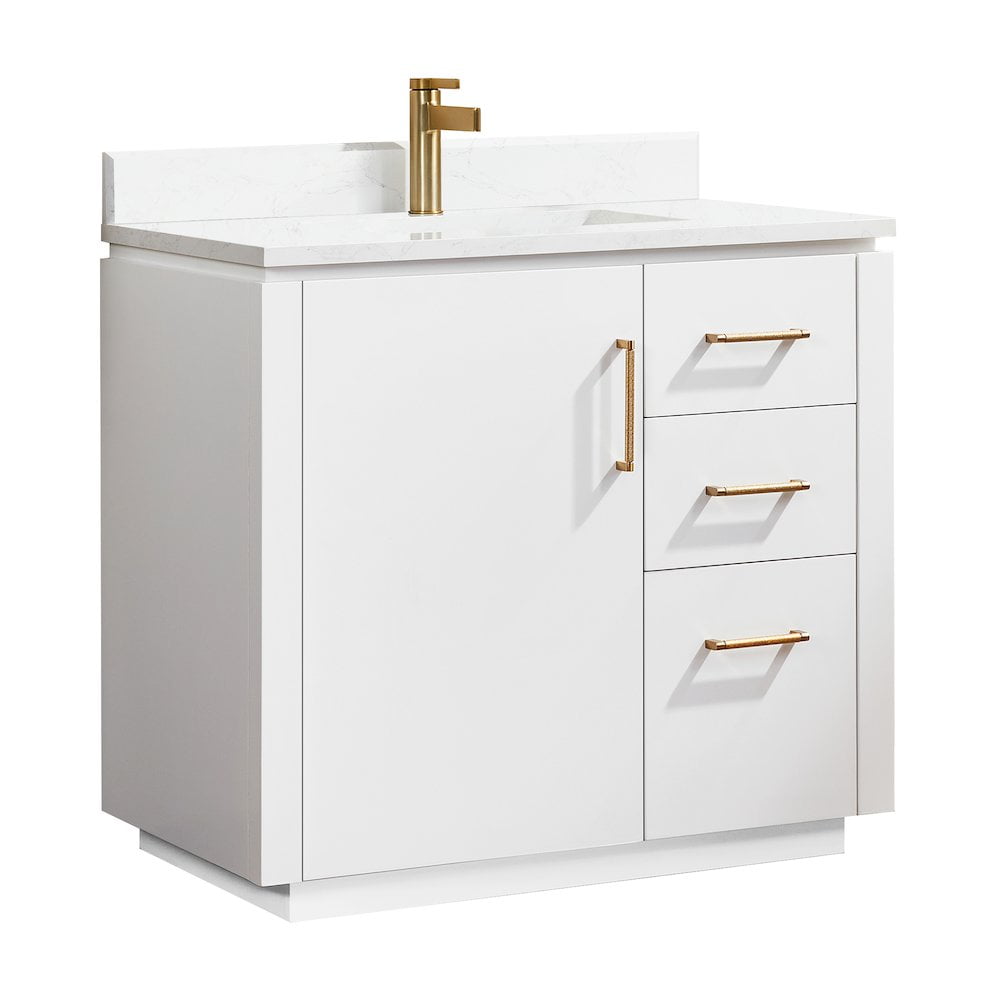 San 36'' White Single Bathroom Vanity with Gold Hardware