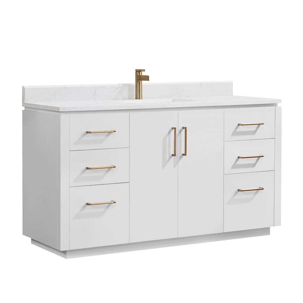 San 60'' White and Gold Freestanding Single Bathroom Vanity