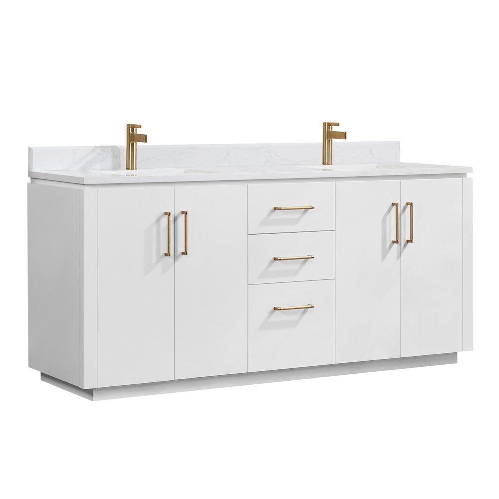 San 72" White Freestanding Double Vanity with Gold Hardware