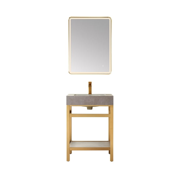 Funes 24" Single Sink Bathroom Vanity in Brushed Gold Frame Gray Top w/ Mirror