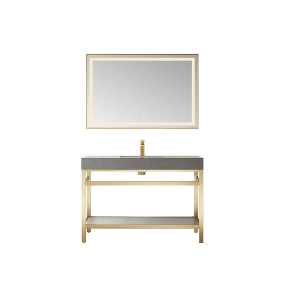 Funes 48" Single Sink Bathroom Vanity in Brushed Gold Frame Gray Top w/ Mirror