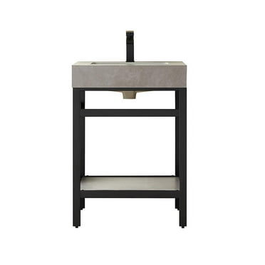 Vinnova Design Single Sink Bath Vanity Metal Support with Grey Sintered Stone Top