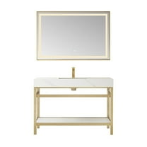 Vinnova Design Single Sink Bath Vanity Metal Support with White Sintered Stone Top and Mirror