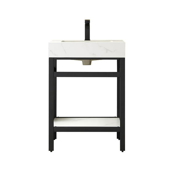 Vinnova Design Single Sink Bath Vanity Metal Support with White Sintered Stone Top