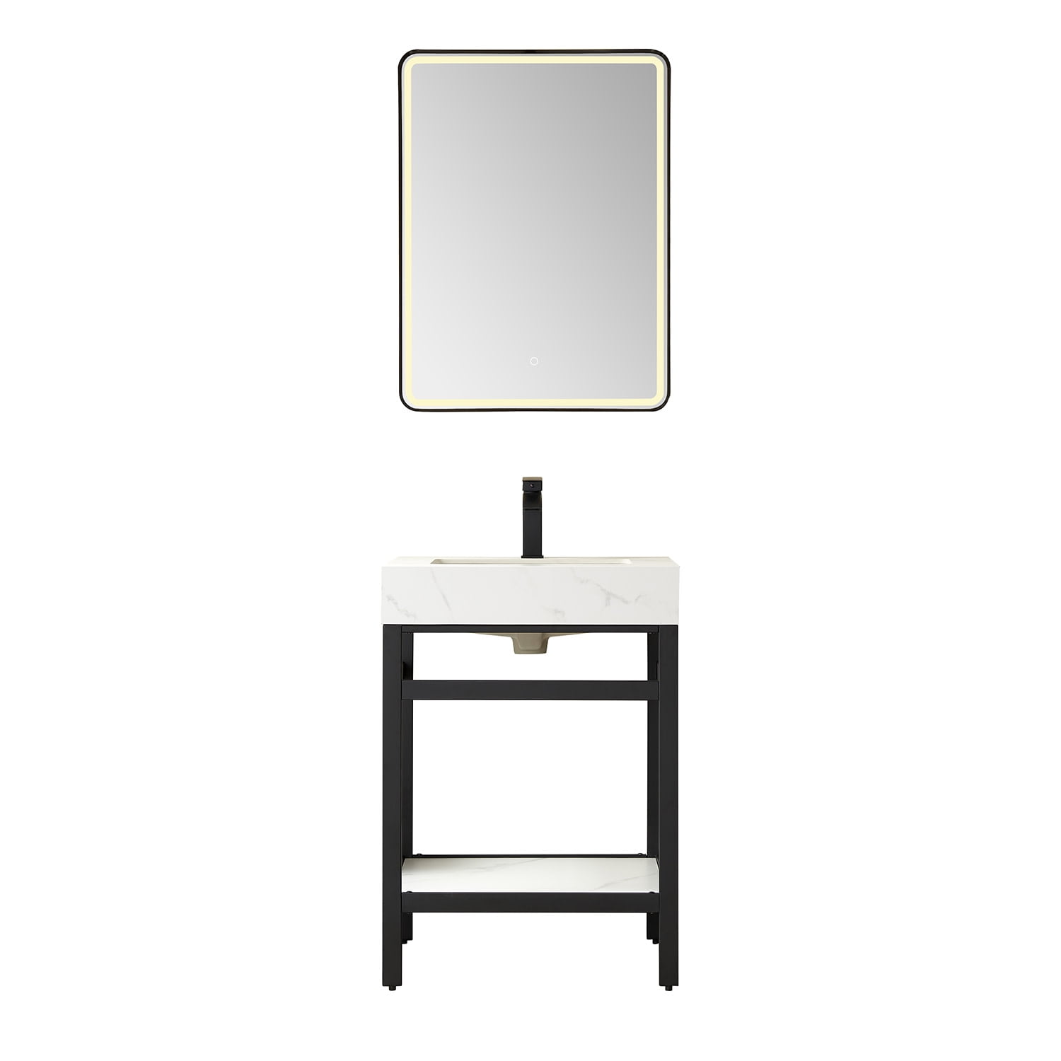 Funes 24" Single Sink Bathroom Vanity in Matte Black Frame White Top No Mirror