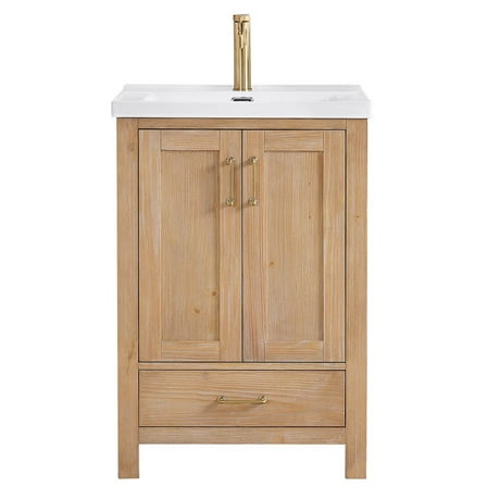 Vinnova Design Single Sink Bath Vanity in Fir Wood Brown with Drop-In White Ceramic Basin