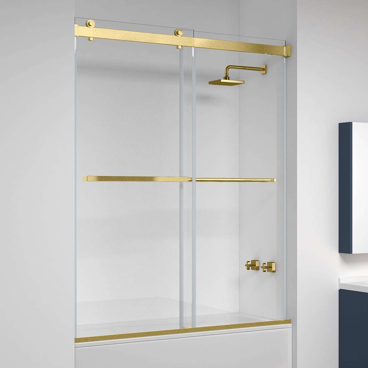 Vinnova Spezia 60" W x 58" H Double Sliding Frameless Glass Tub Door in Brushed Gold