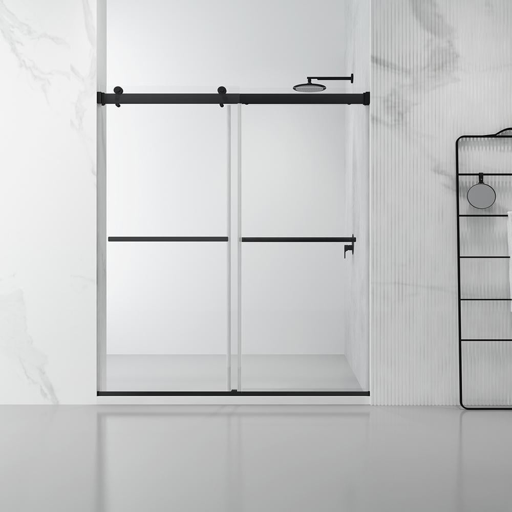Spezia Matte Black Frameless Double Sliding Shower Door