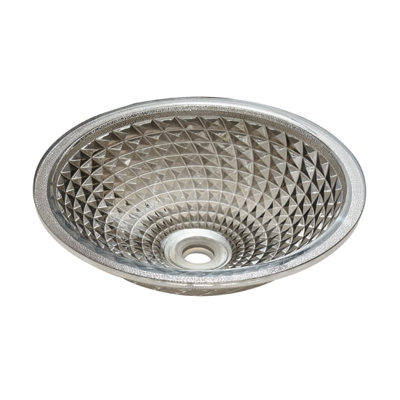 Vinnova Gandia 17.7in Cloudy Gray Finish Glass Round Over-Mounted Bathroom Vanity Vessel Sink Bowl