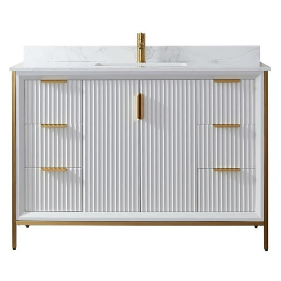 Vinnova Granada 48" White Faux Stone Top Single Vanity in White No Mirror