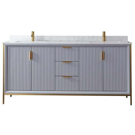 Vinnova Granada 72" White Faux Stone Top Double Vanity in Paris Gray No Mirror