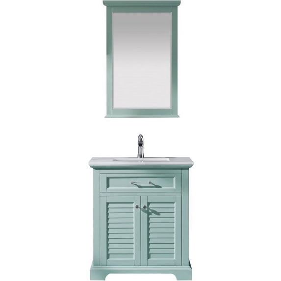Vinnova Lorna 30" Carrara Stone Top Single Vanity with Mirror in Finnish Green