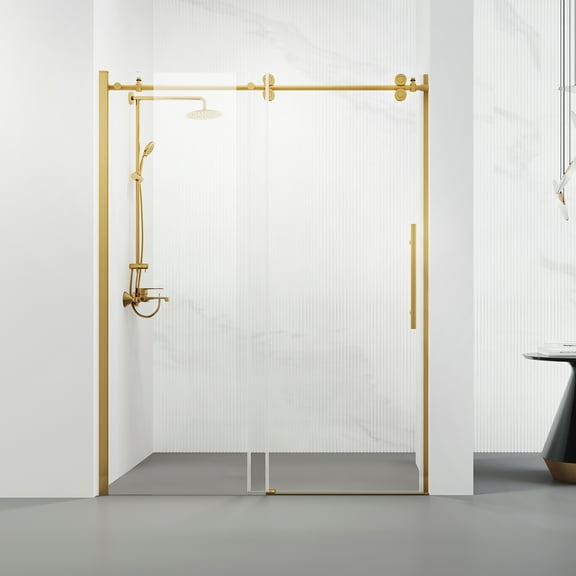 Vinnova Massa 60" W x 76" H Single Sliding Frameless Glass Shower Door in Brushed Gold