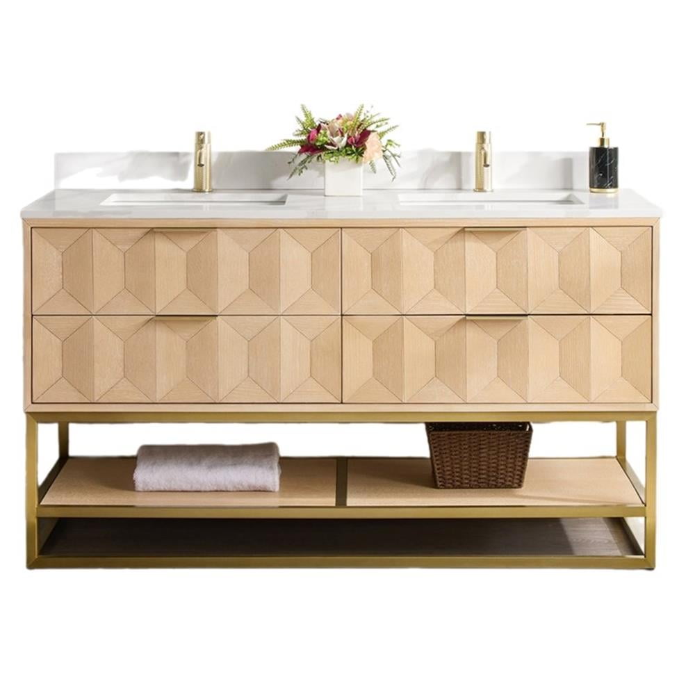 Milagro 60" Double Vanity with Quartz Top in Ash and Gold