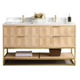 thumbnail image 1 of Vinnova Milagro 60" Double Wood Bath Vanity with Fish Maw Quartz in Ash/Gold, 1 of 7