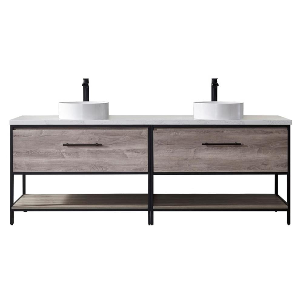 Murcia 84" White Top and Vessel Sink Double Vanity with Mexican Oak